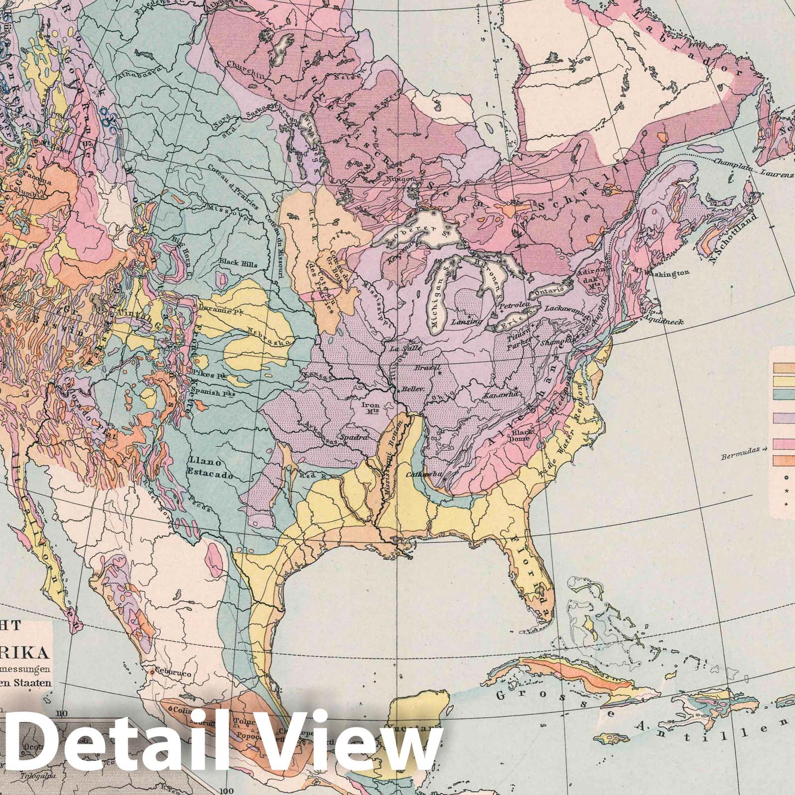 North America - Geology, 1887 - Berghaus Physikalischer Atlas Map Print
