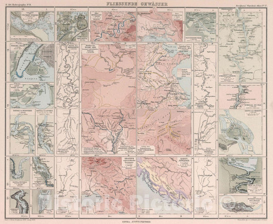 Historic Map : Fliessende gewasser. Entw. v. Herm. 1890, Ausg. 1890. Wasserfalle gez. v. C. Schmidt, gest. v. O. Hess. Gotha: Justus Perthes, 1890 Atlas - Vintage Wall Art