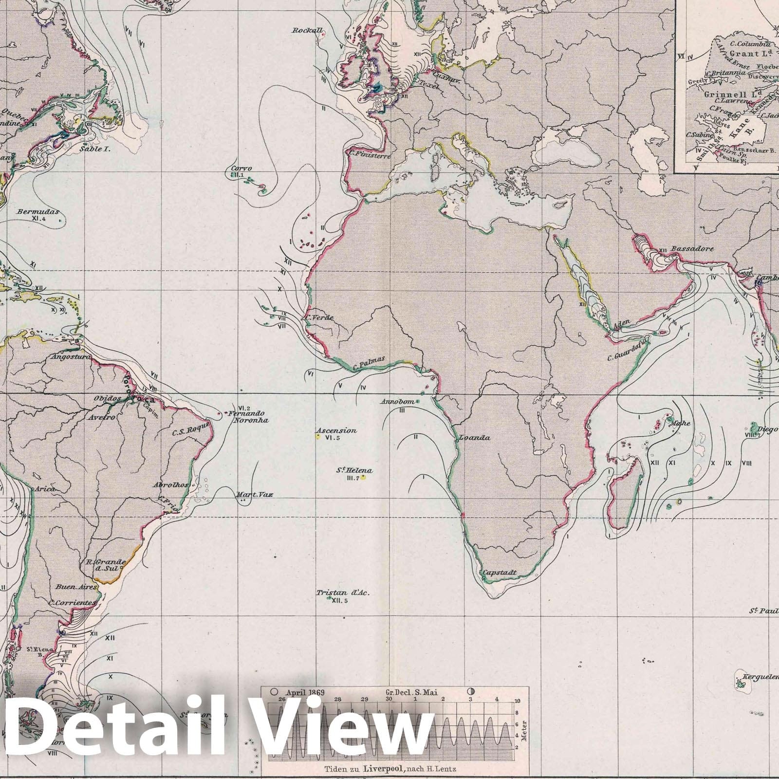 World - Tides and Currents, 1890 - Historical Nautical Map Print