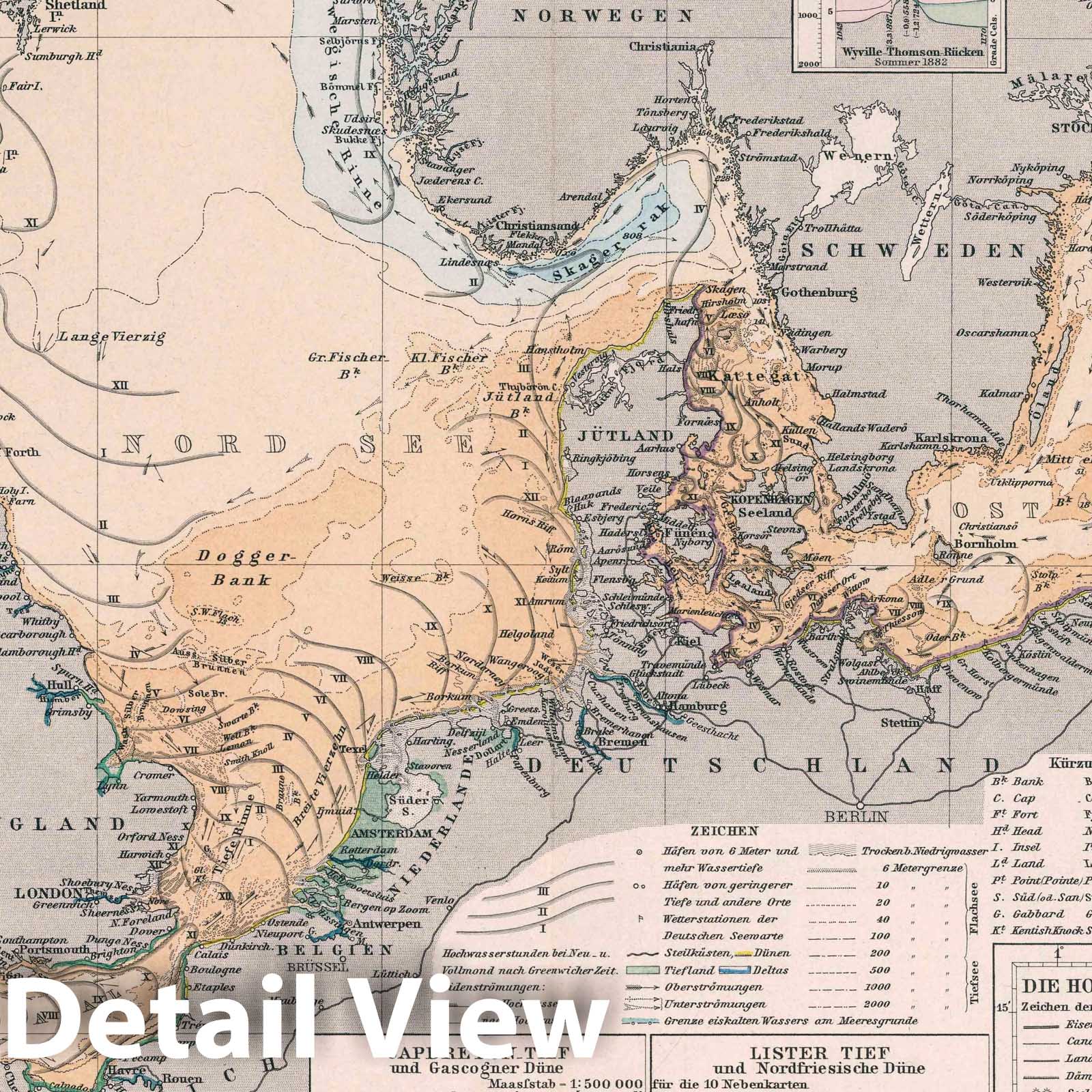 North Sea and Baltic Sea - Nautical Chart, 1886 - Berghaus Atlas Map Print