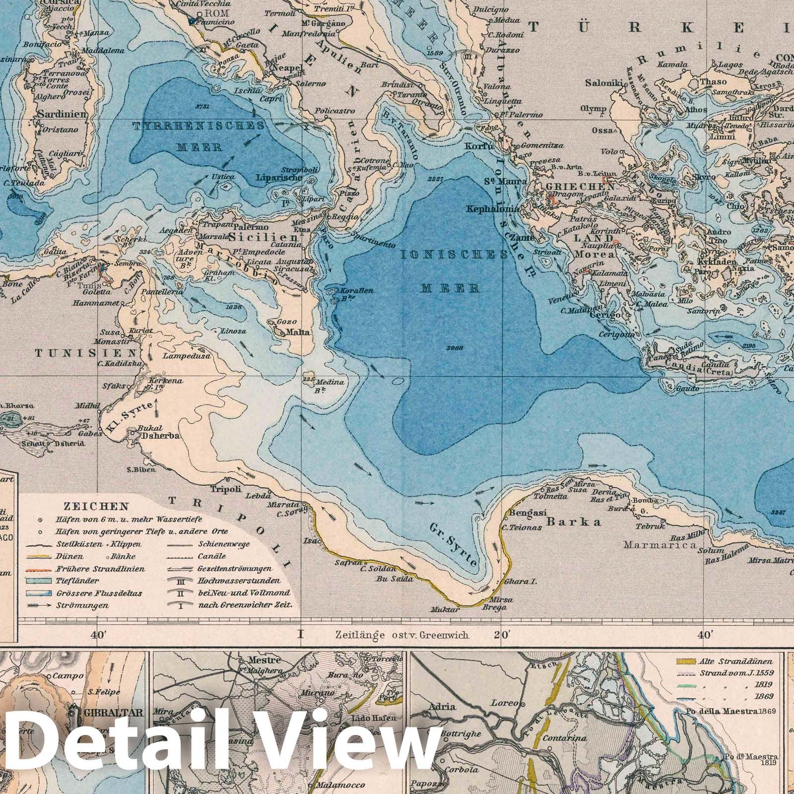 Mediterranean Sea and Black Sea - Nautical Chart, 1886 - Historical Map Print