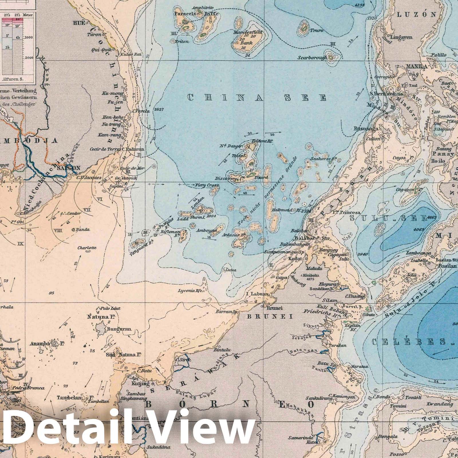 East Indies and China - Nautical Chart, 1888 - Historical Map Print