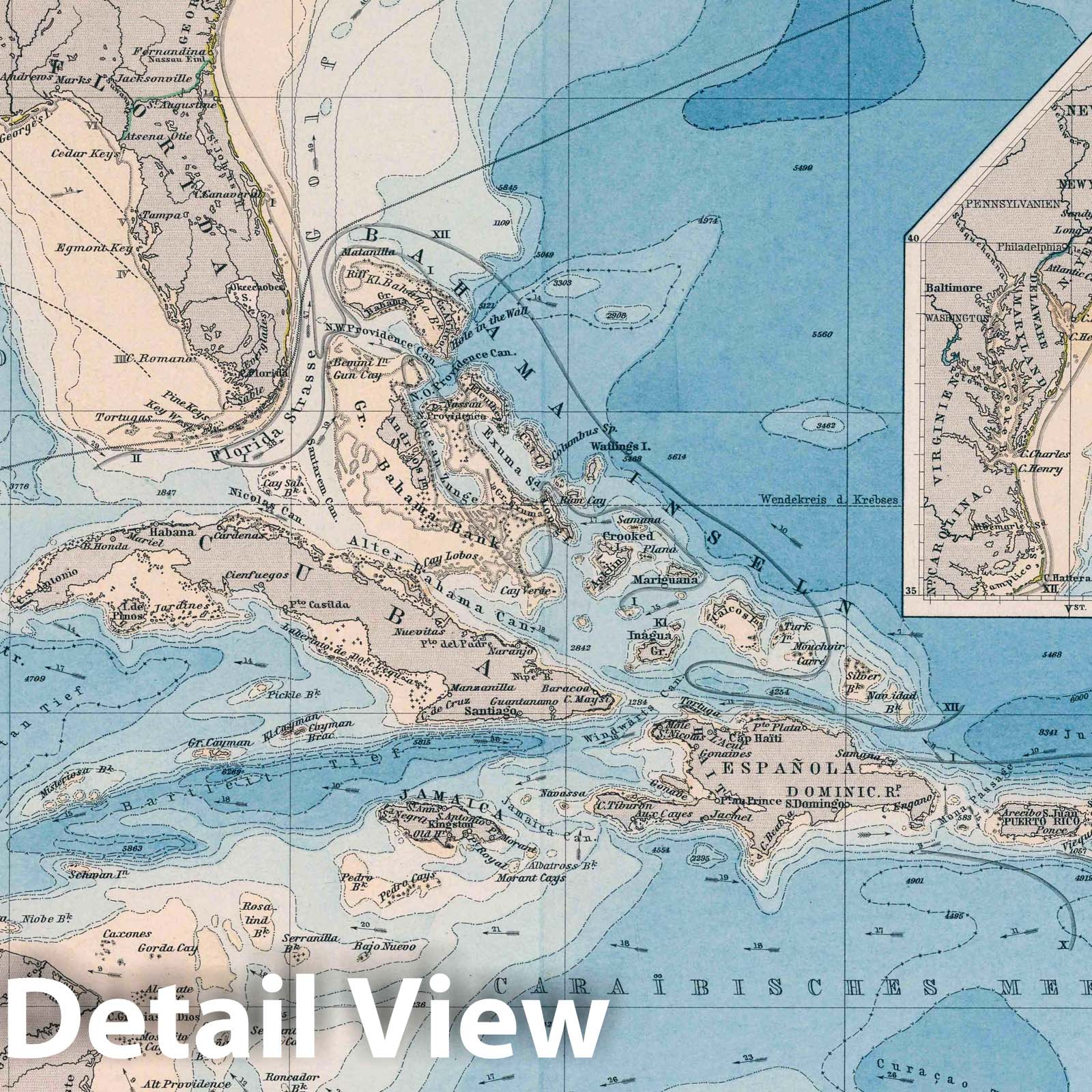 West Indies Nautical Chart 1888 - Historical Hydrographic Map Print