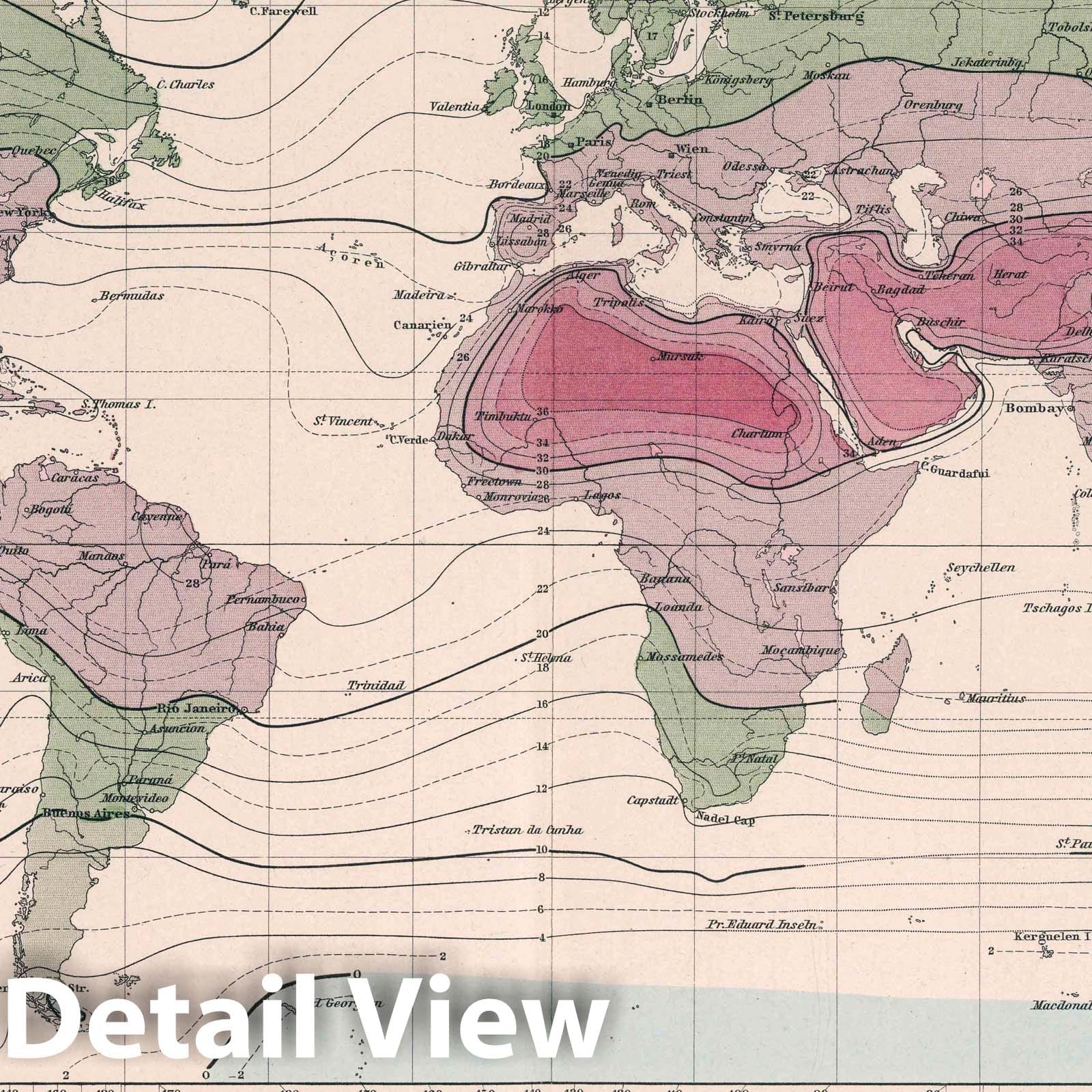 World - July Temperatures, 1886 - Historical Map Print