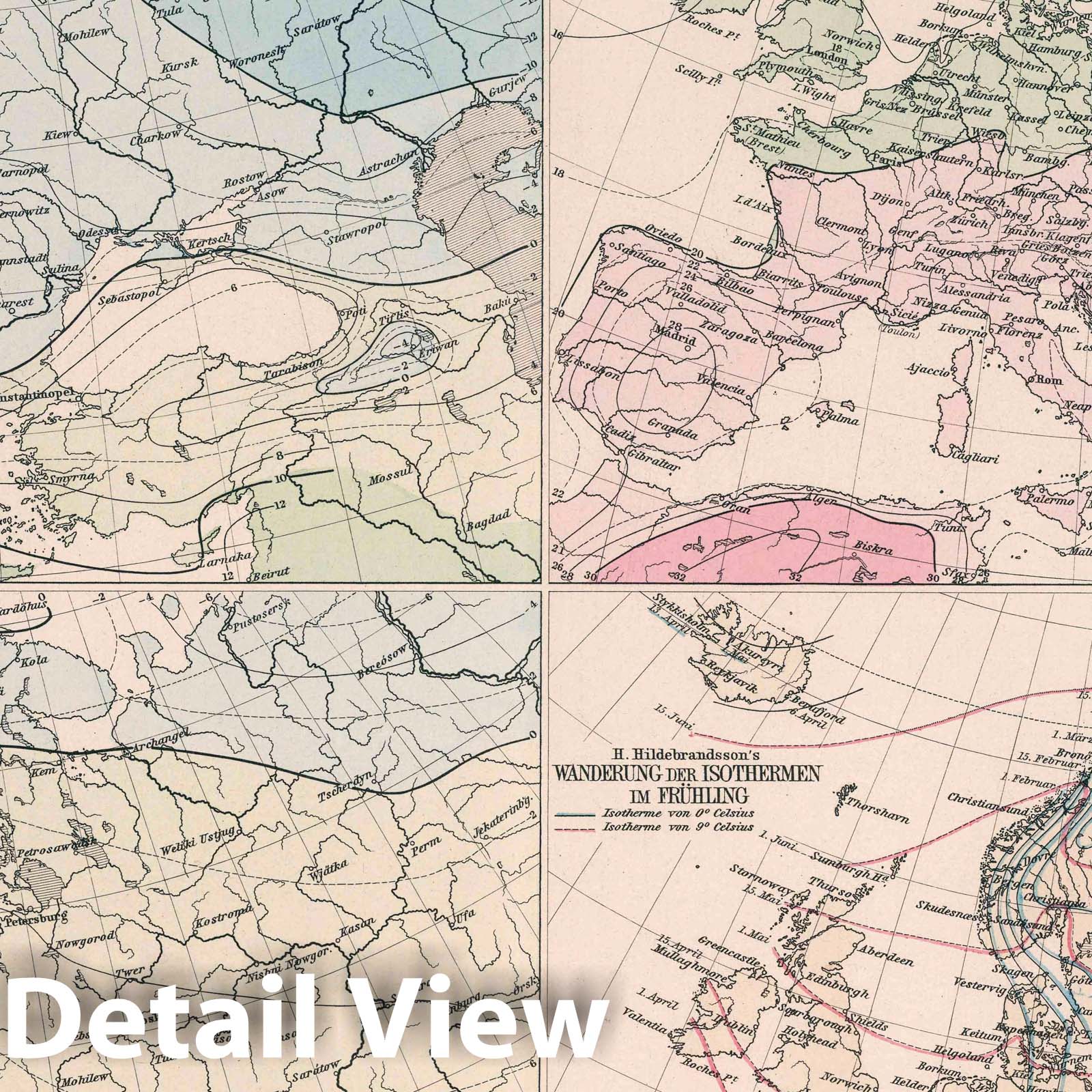 Europe - Isothermal Map, 1887 - Historical Climate Cartography Print