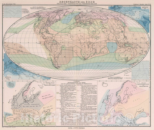 Historic Map : Regenkarte der Erde : zeitliche verteilung der Niederschlage, 1887 Atlas - Vintage Wall Art