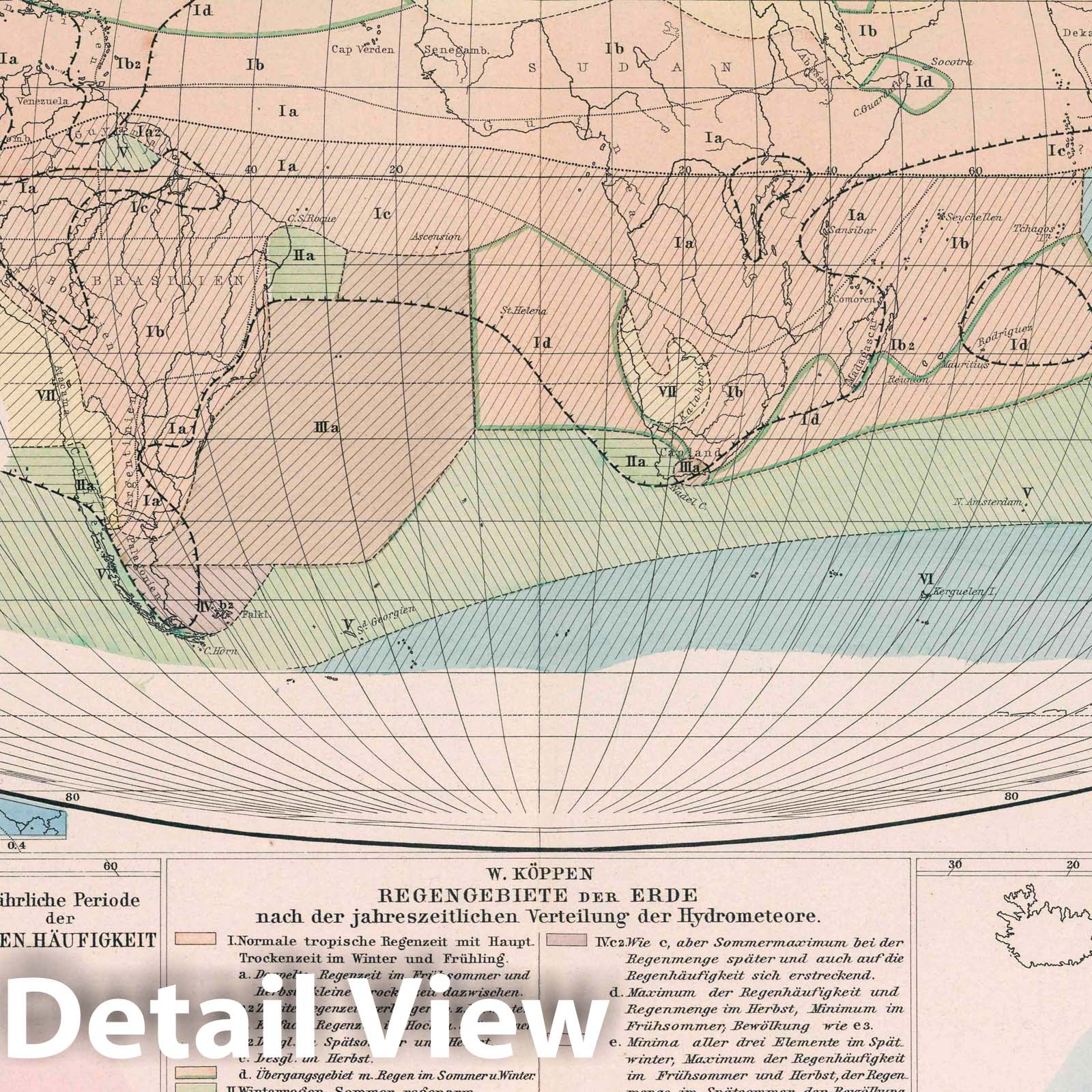 World Rainfall Distribution - Geologic Map, 1887 - Berghaus Atlas Print