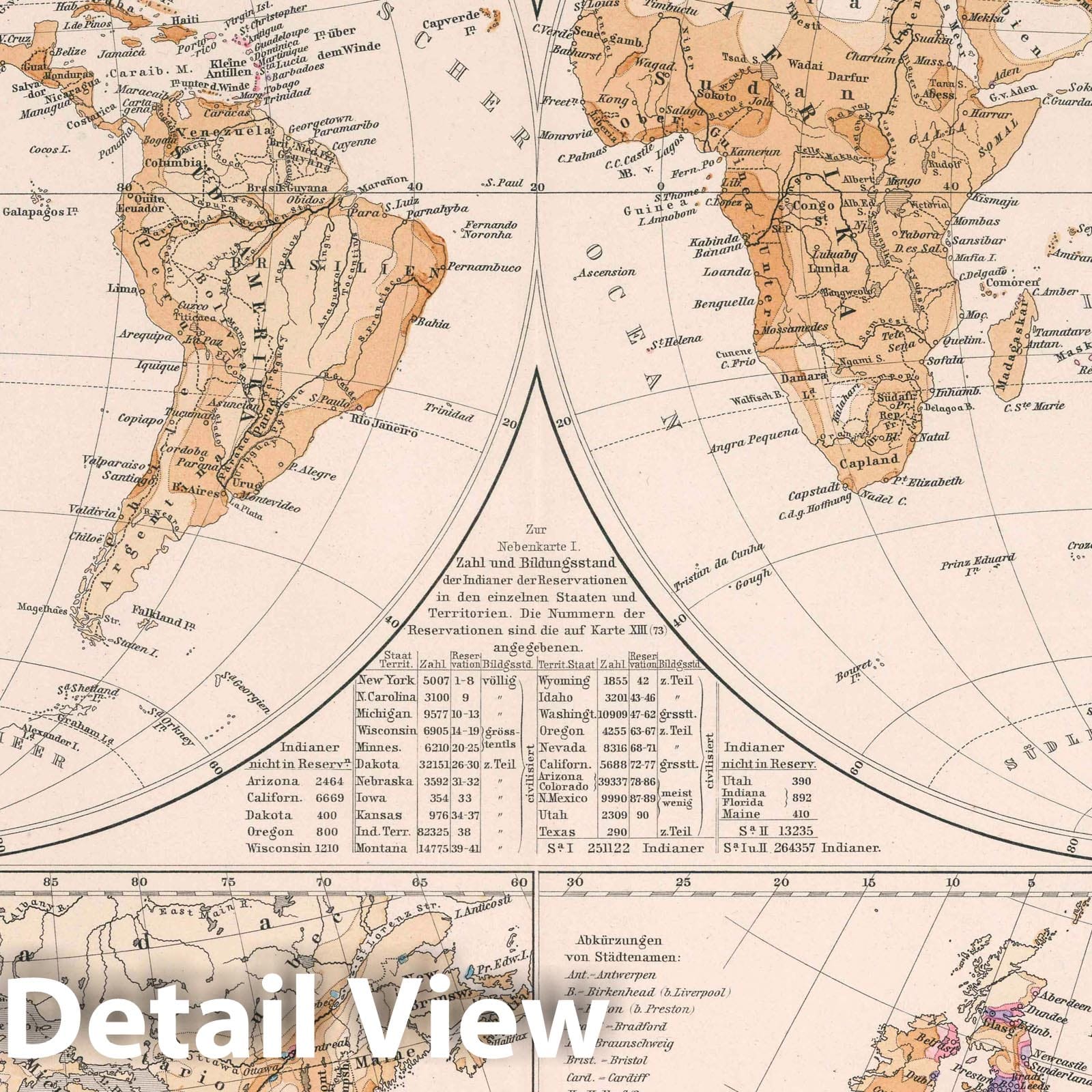 Population Density of the World and Europe, United States - 1891 Historical Map Print