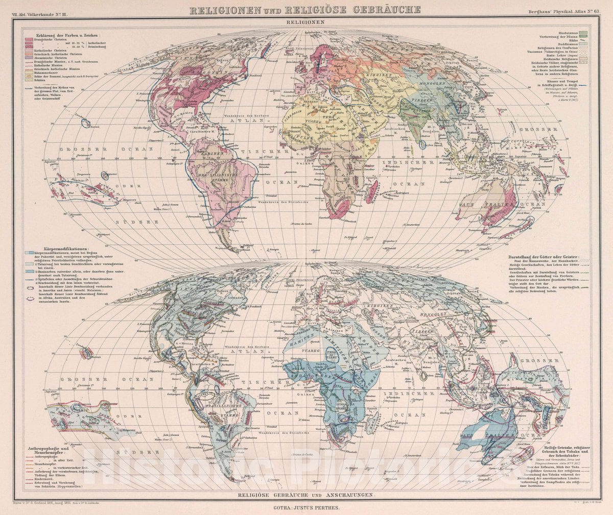 Historic Map : Religionen und religiose gebrauche, 1891 Atlas - Vintage Wall Art