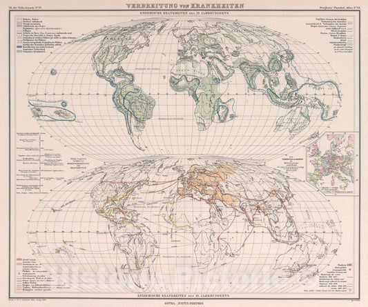 Historic Map : Verbreitung von krankheiten, 1890 Atlas - Vintage Wall Art