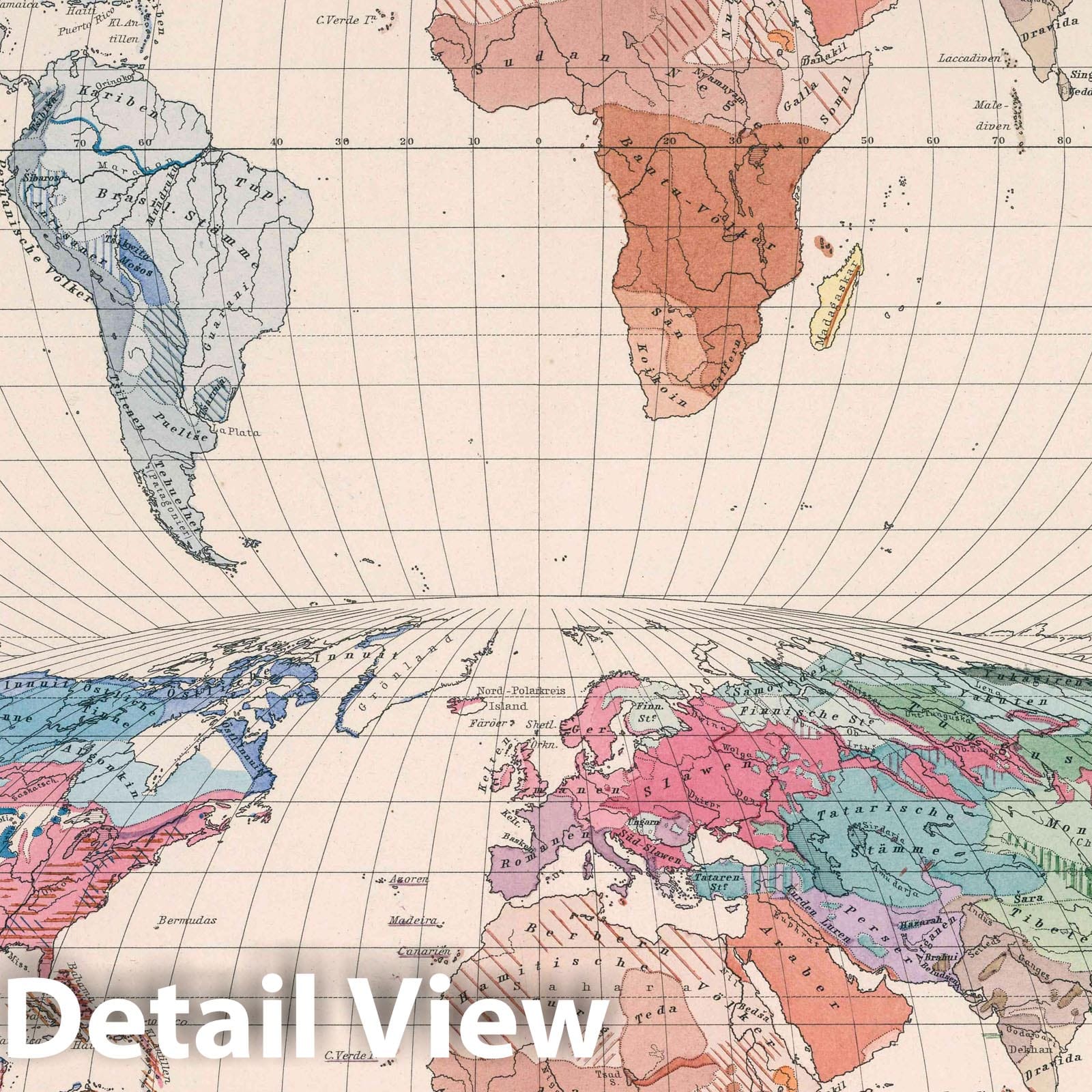 World - Ethnic Distribution, 1890 - Historical Map Print
