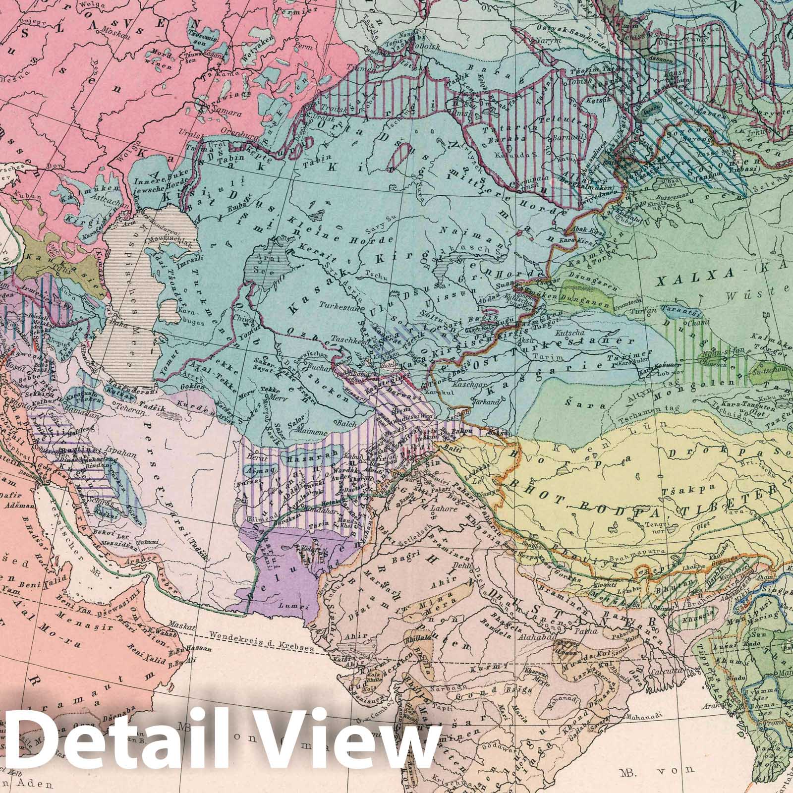 Asia - Ethnic Distribution to 1890 - Historical Map Print