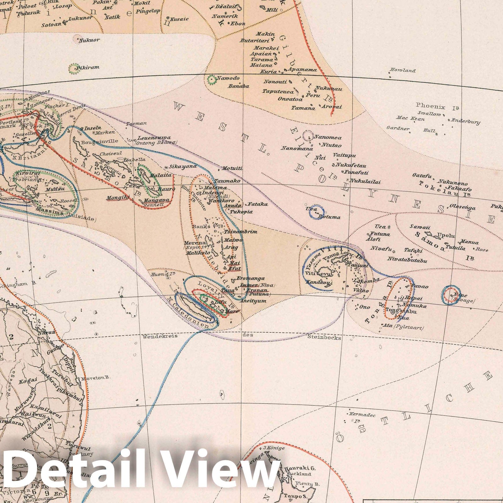 Peoples of Oceania - Ethnographic Map, 1886 - Historical Map Print