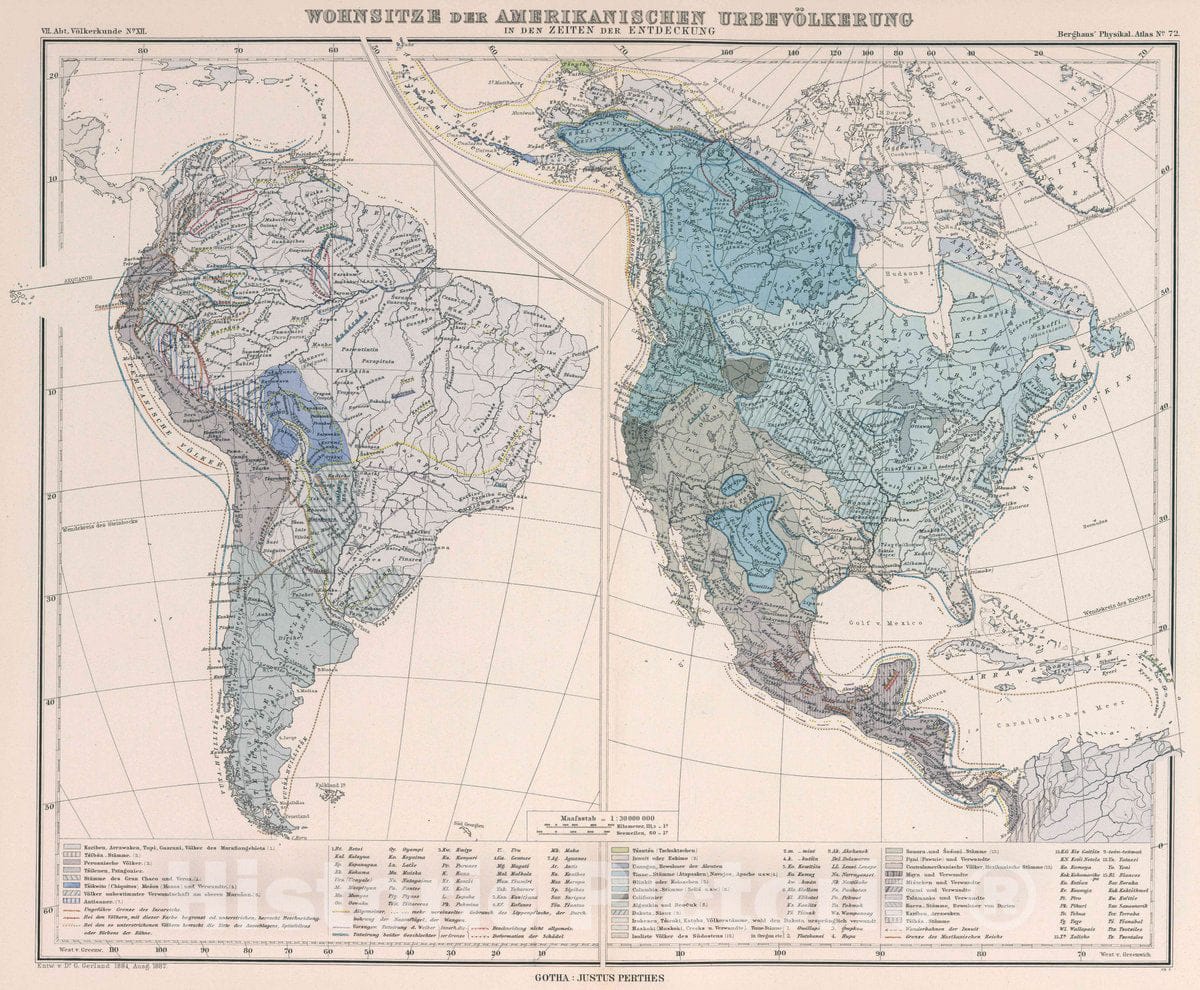 Historic Wall Map : Wohnsitze der Amerikanischen Urbevolkerun in den zeiten entdeckung, 1887 Atlas - Vintage Wall Art