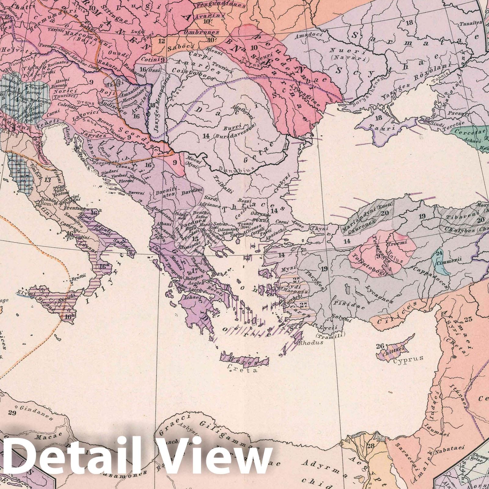 Europe, 100-150 AD - Ethnographic Map, Berghaus Atlas 1890