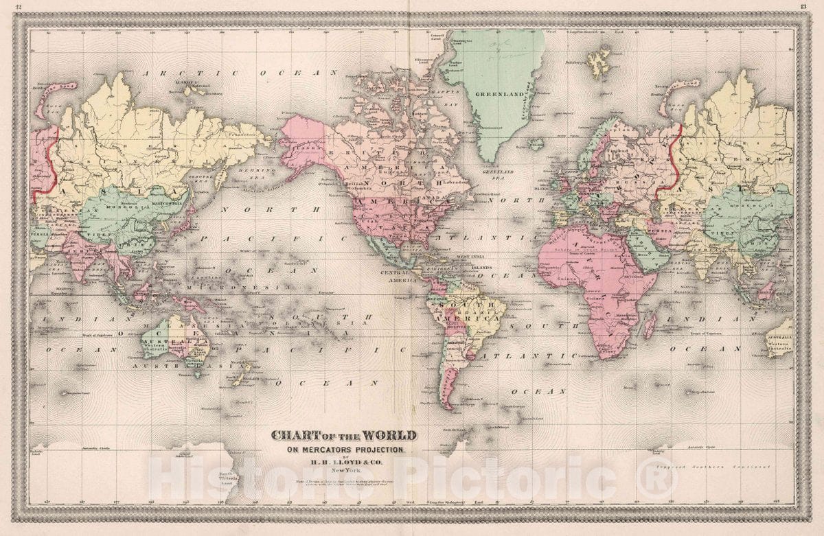 Historic Map : Chart of The World on Mercators Projection, 1874 Atlas - Vintage Wall Art