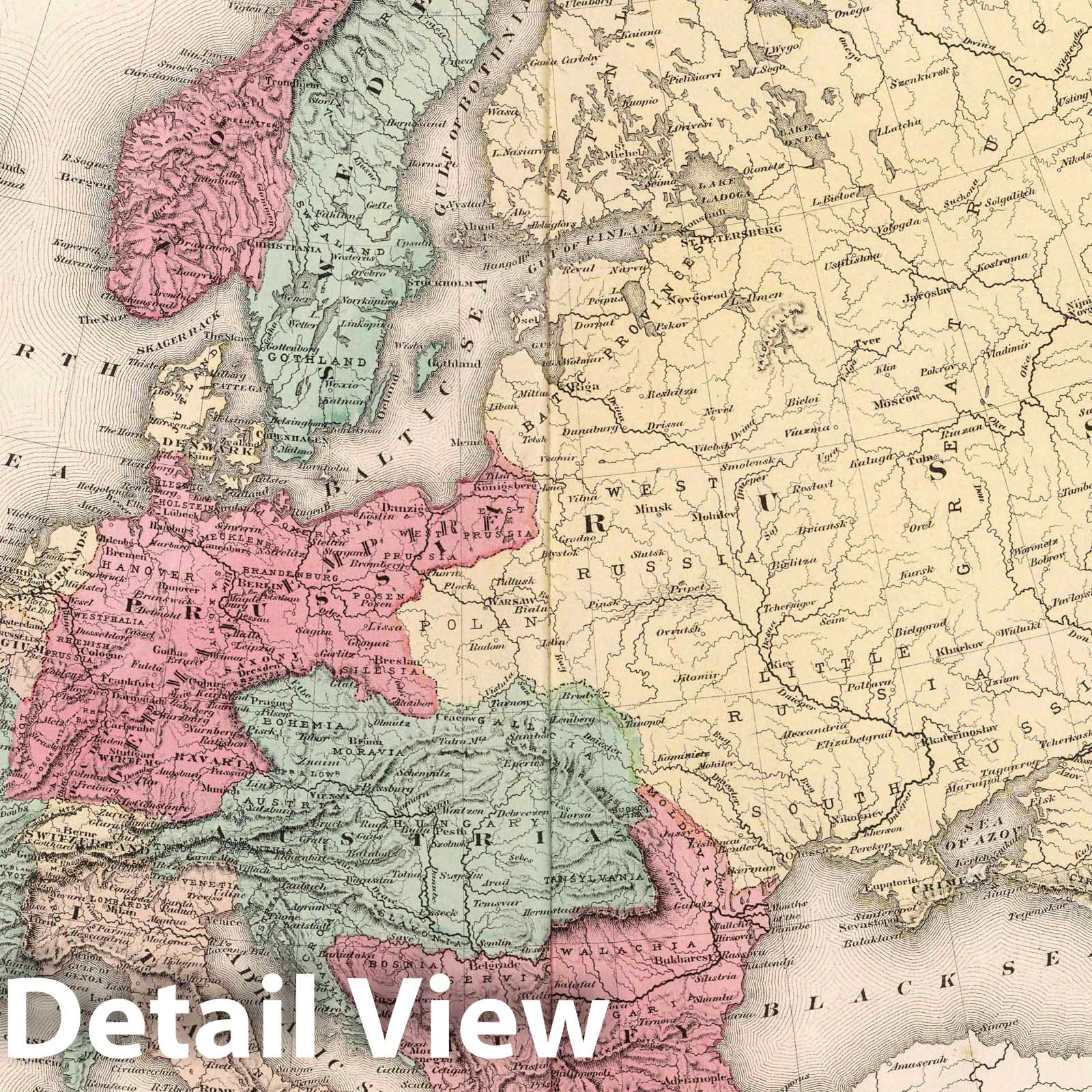 Europe - River Map, 1874 - Lloyd's Handy Atlas Historical Map Print