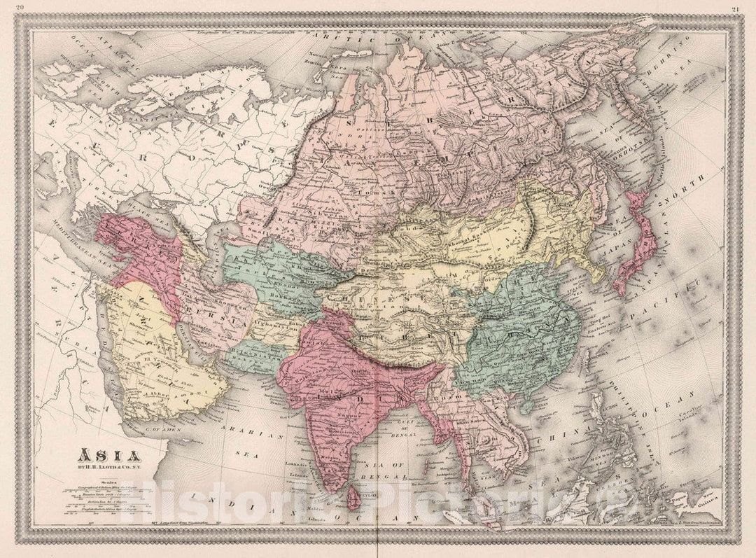 Historic Map : Asia. by H. H. Lloyd & Co. New York. Lloyd's Handy Atlas, 1874 Atlas - Vintage Wall Art