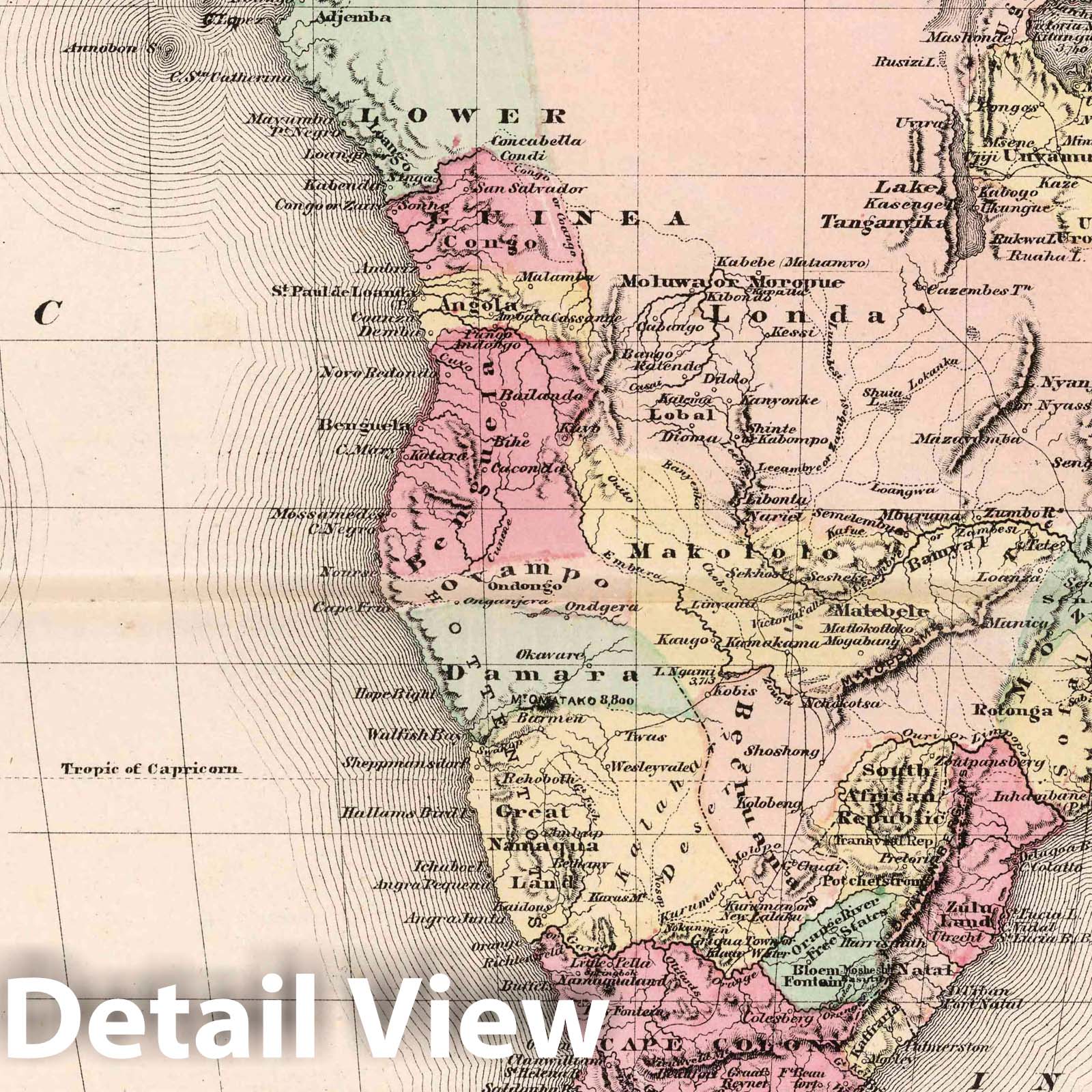 Africa and Palestine - River Map, 1874 - Historical Map Print