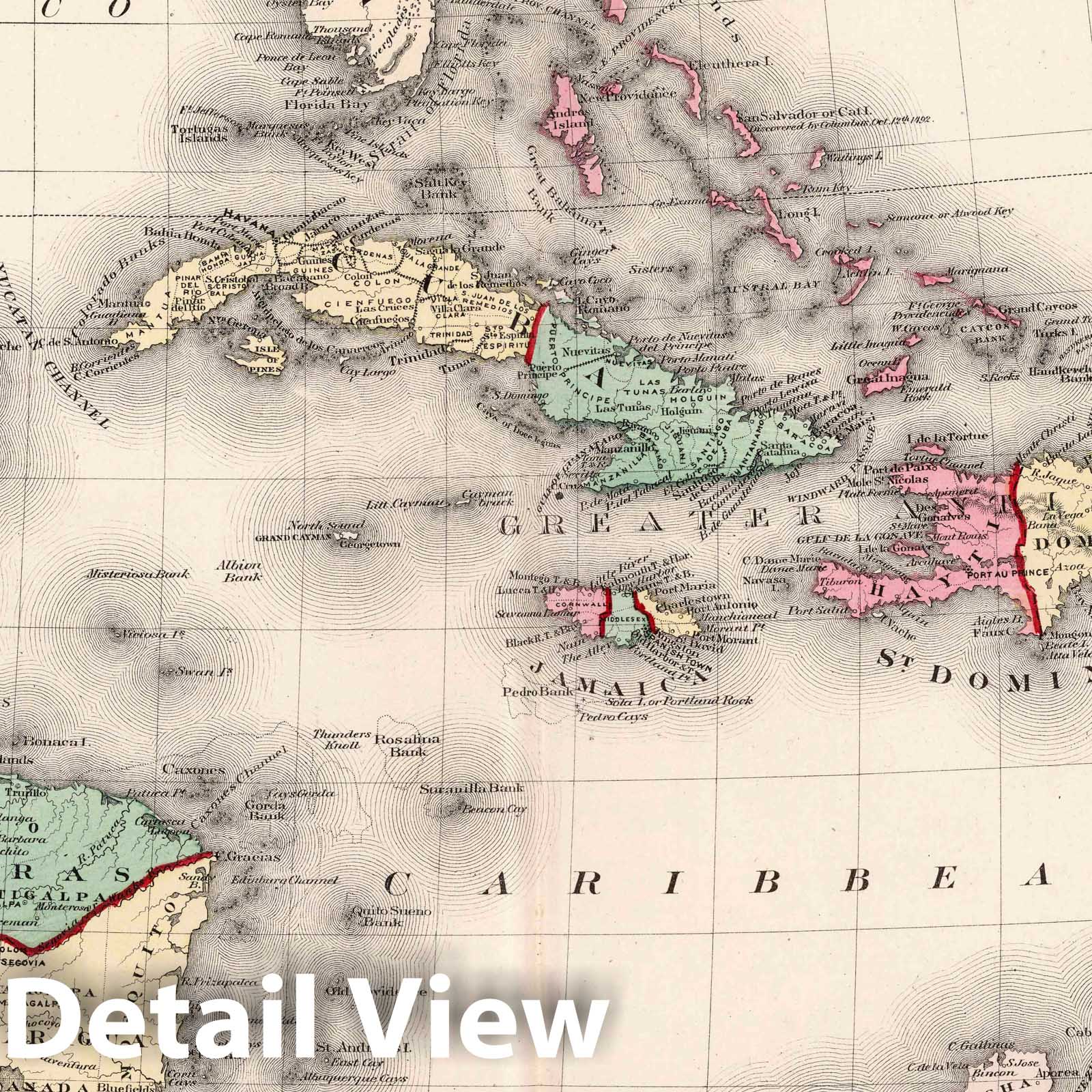 West Indies - River Map, 1874 - Lloyd's Handy Atlas Historical Map Print