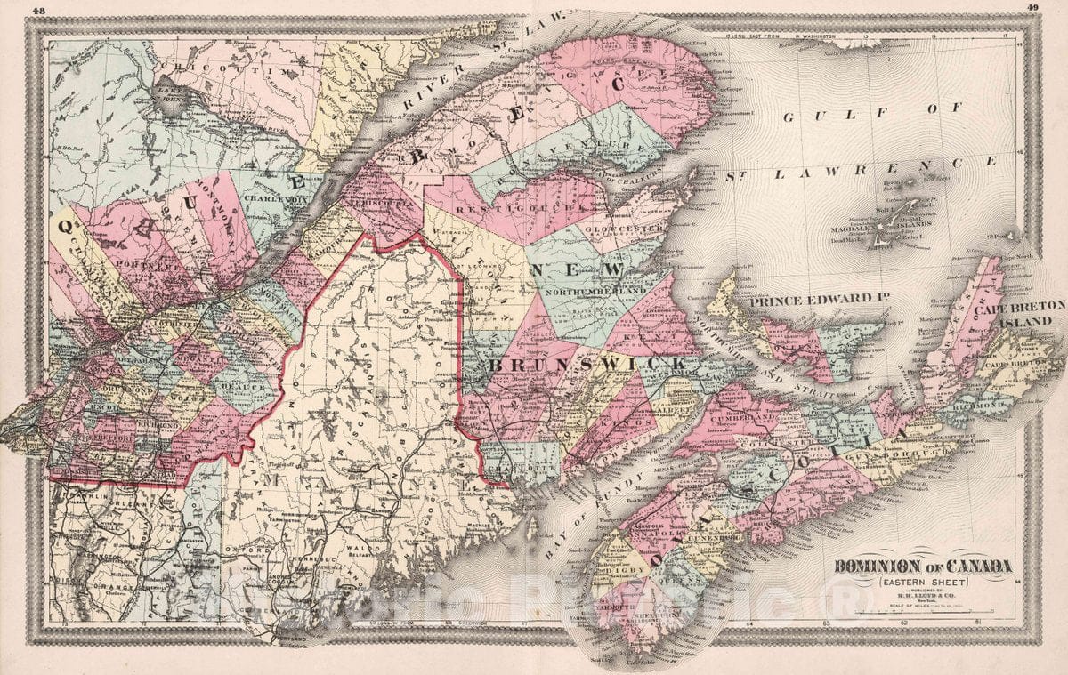 Historic Map : 1874 Dominion of Canada (Eastern Sheet) - Vintage Wall Art