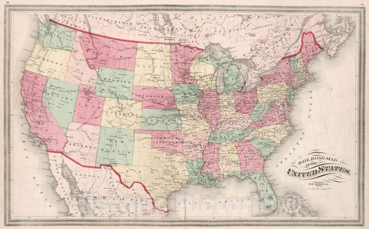 Historic Map : 1874 Rail Road map of The United States - Vintage Wall Art