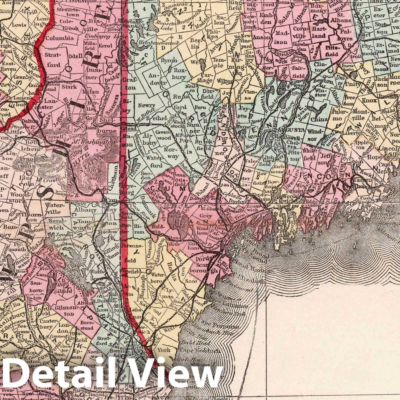 New England - Railroad Map, 1874 - Historical Map Print