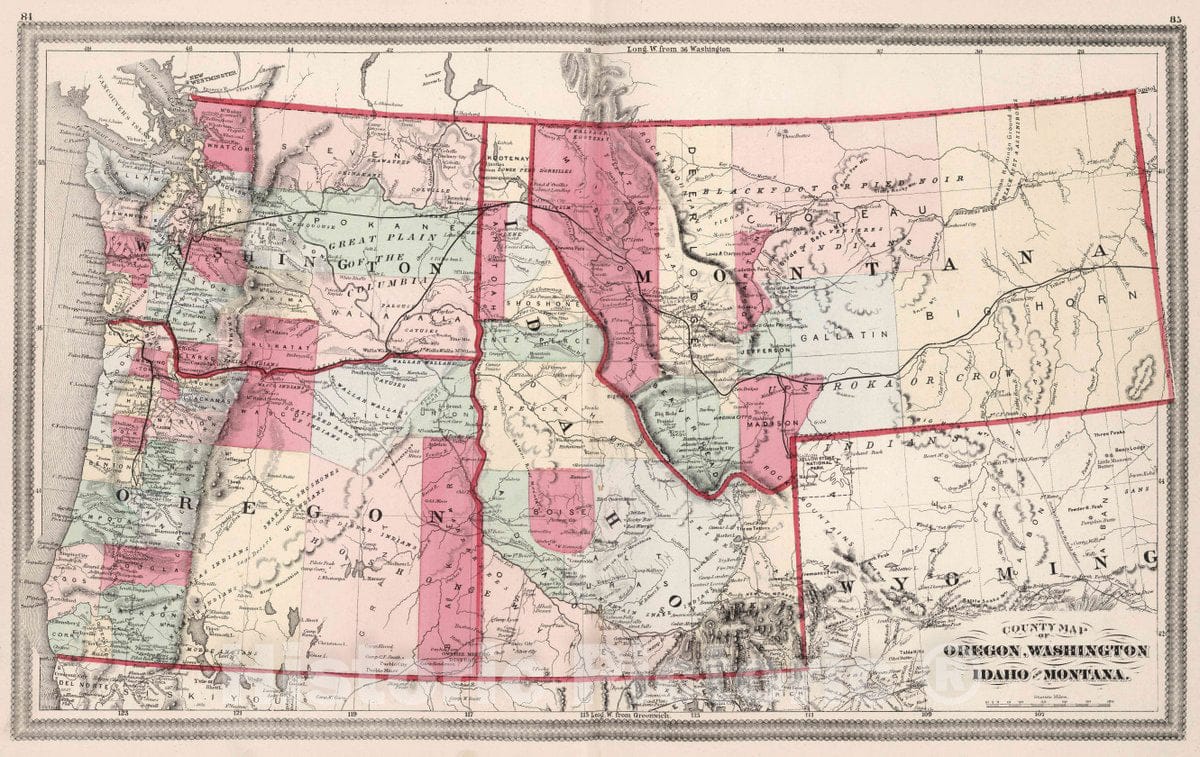 Oregon, Washington, Idaho, and Montana - Railroad Map, 1874