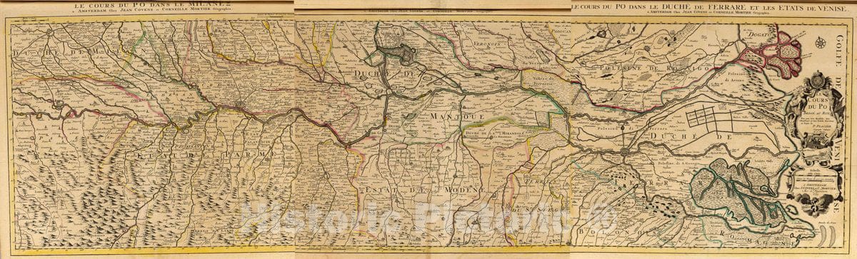 Historic Map : France, Po River Valley (Italy)Le Cours du Po. Dedie au Roy. Par Son tres Humble, Vintage Wall Art