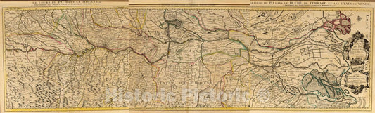 Historic Map : France, Po River Valley (Italy)Le Cours du Po. Dedie au Roy. Par Son tres Humble, Vintage Wall Art