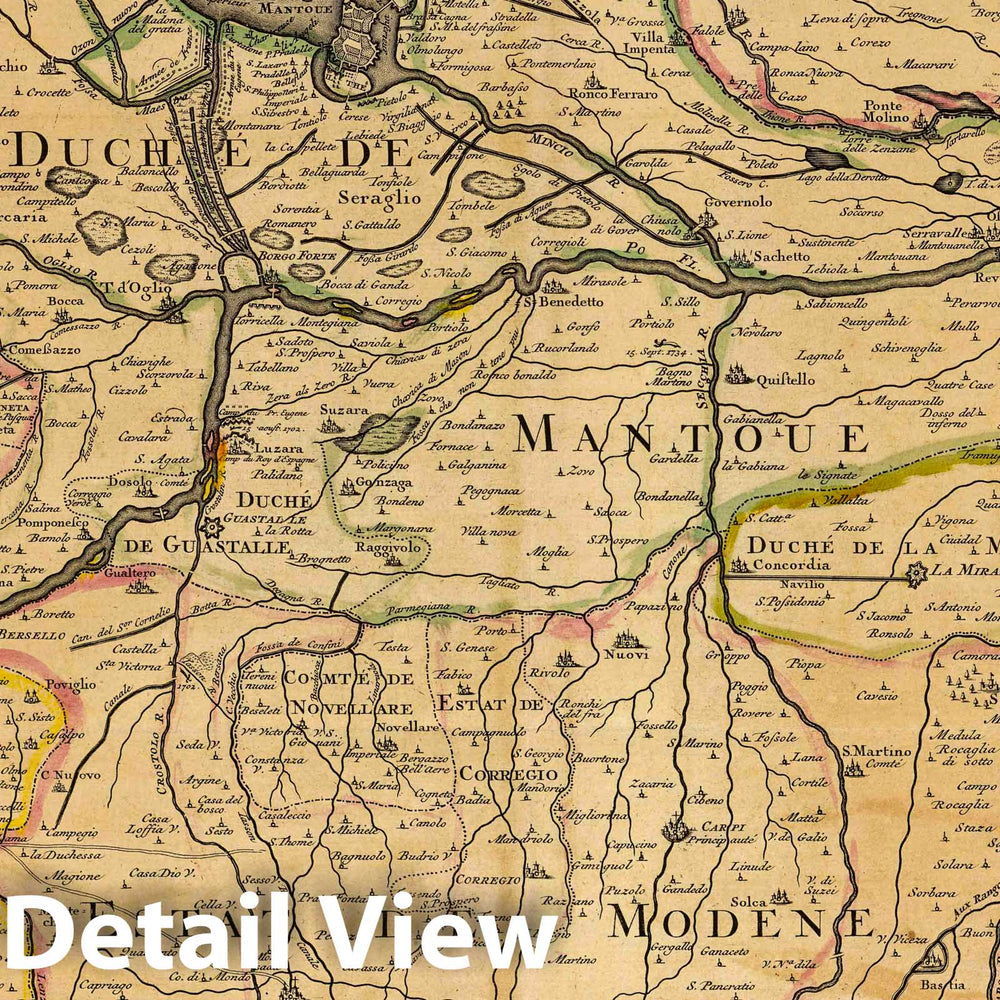 Historic Map : France, Po River Valley (Italy)Le Cours du Po. Dedie au Roy. Par Son tres Humble, Vintage Wall Art
