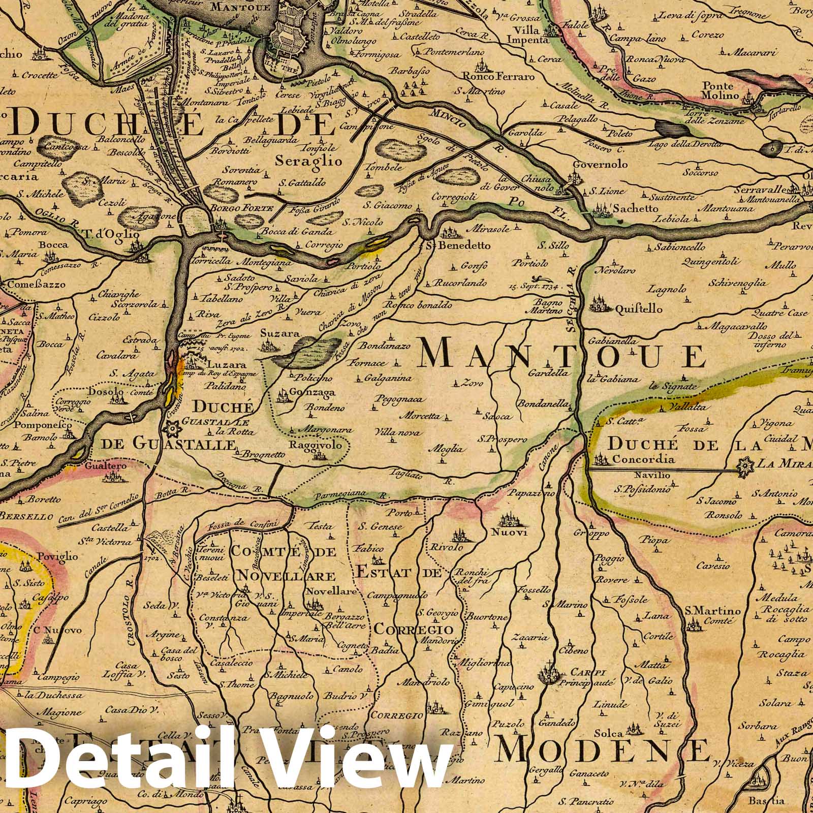 Po River Valley, Italy 1735 Historical Map Print