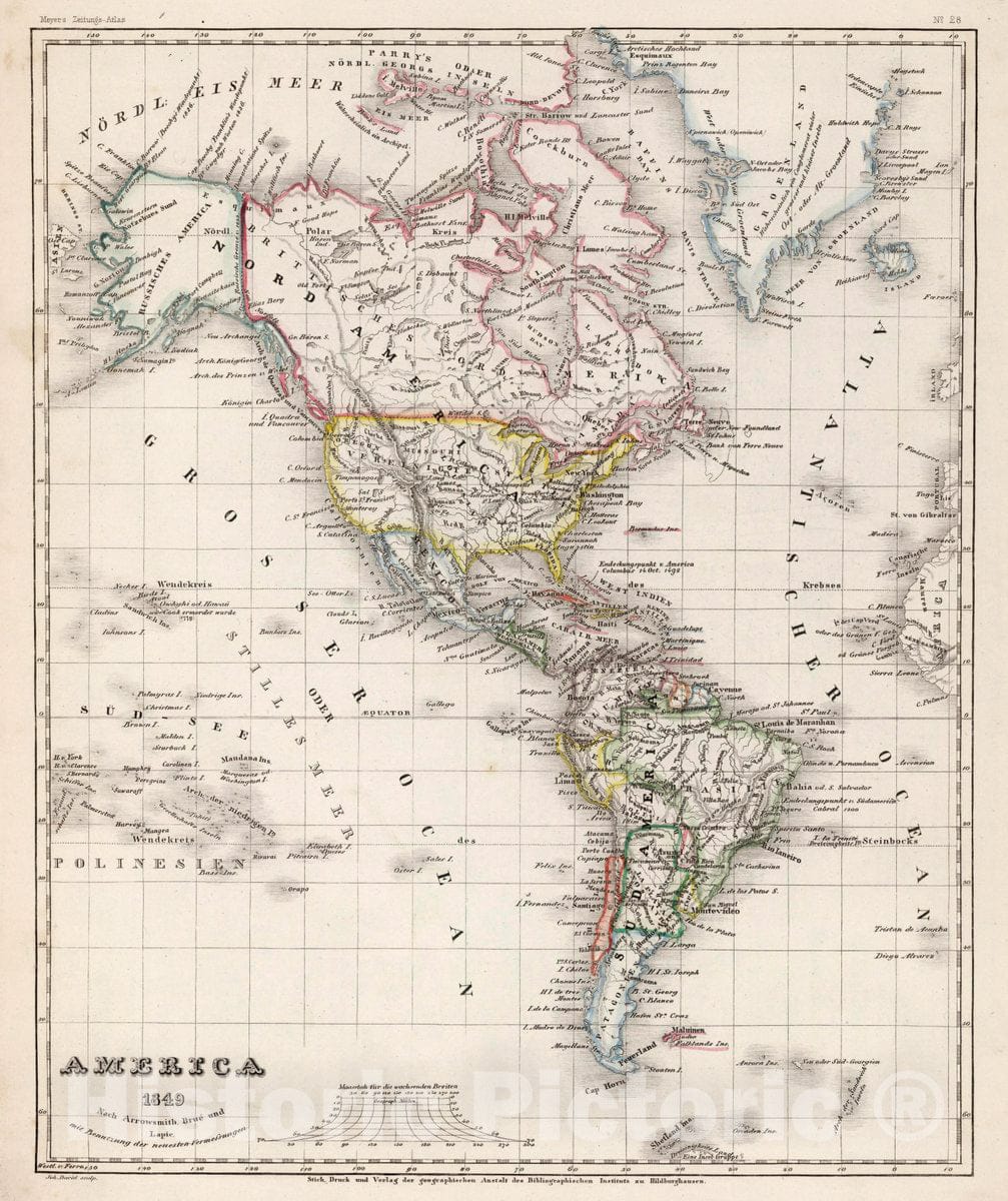 Historical Map : America 1849 : Nach Arrowsmith, Brue und Lapie, mit Benutzung der neuesten Vermessungen. Joh. David sculp. Stich, Druck und Verlag der geographischen, 1849Vintage Wall Art