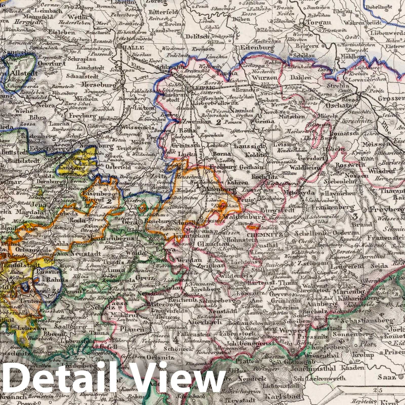 Saxony and Thuringia - Boundary Map, 1849 - Historical Map Print