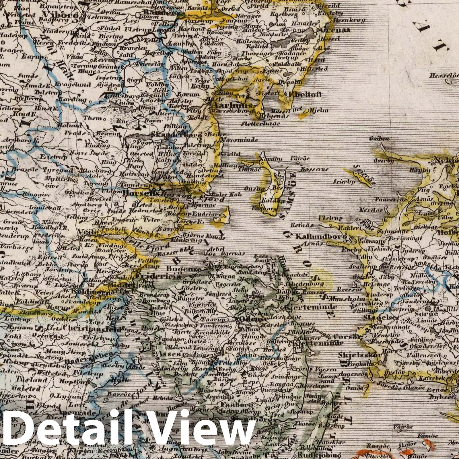 Denmark with Holstein and Lauenburg - Boundary Map, 1849 - Historical Map Print