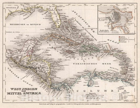 Historic Map : West Jndien und Mittel America, 1854 Atlas - Vintage Wall Art