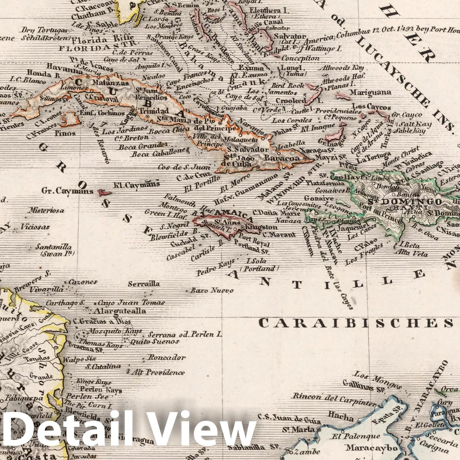 West Indies and Central America - Boundary Map, 1854 - Historical Map Print