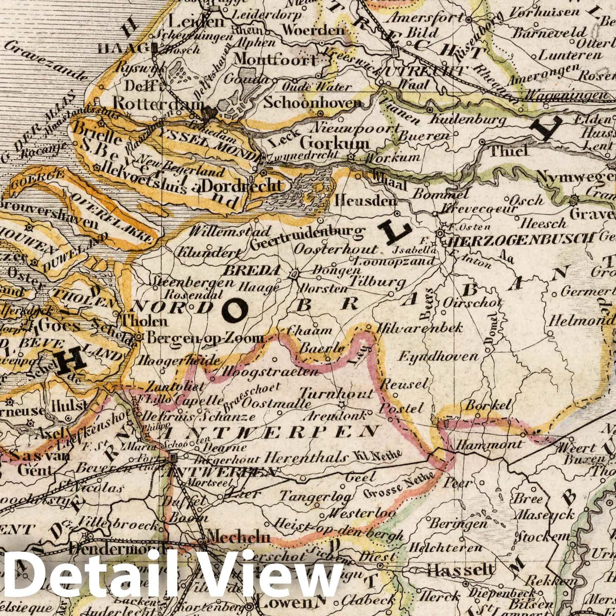 Belgium, Holland, and Luxembourg - Boundary Map, 1849 - Historical Map Print