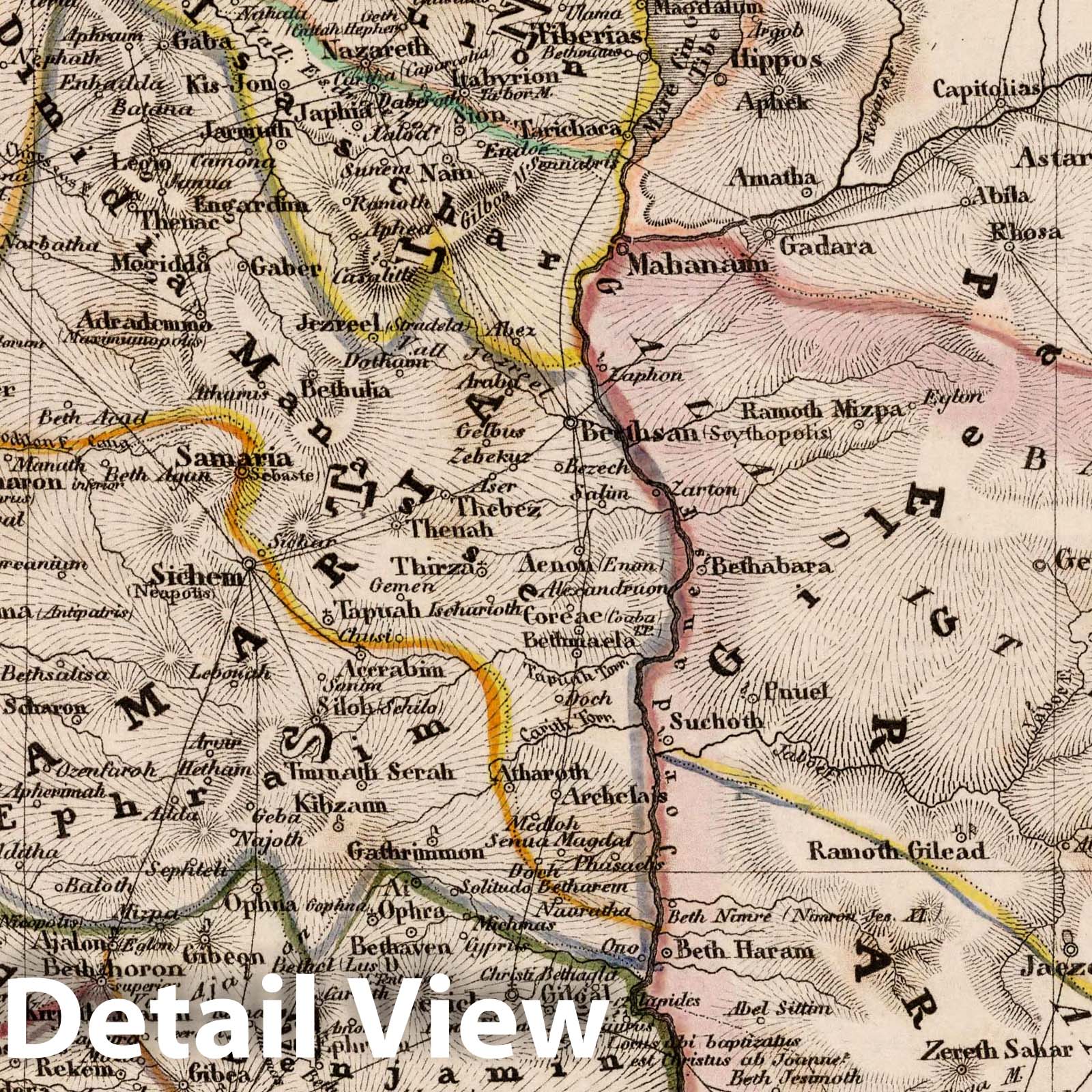 Palestine - Boundary Map, 1854 - Meyer's Atlas Historical Map Print