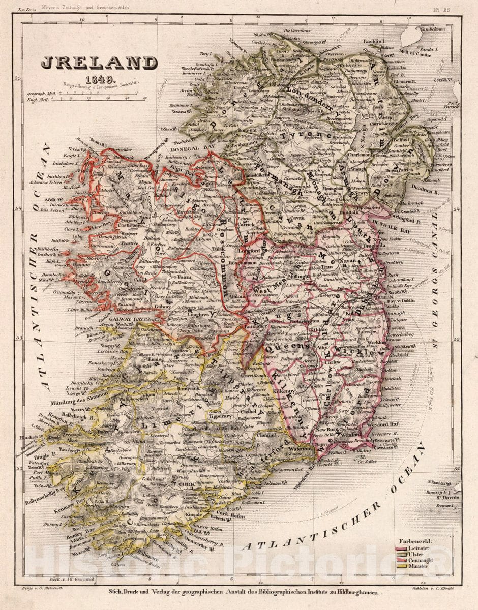 Historical Map : Jreland 1849 : Bergzeichnung v. Hauptmann Radefeld. Berge von G. Metzeroth; Stahlstich v. C. Ehricht. Stich, Druck und verlag der geographischen Ansta, 1849Vintage Wall Art