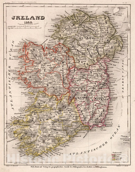 Historical Map : Jreland 1849 : Bergzeichnung v. Hauptmann Radefeld. Berge von G. Metzeroth; Stahlstich v. C. Ehricht. Stich, Druck und verlag der geographischen Ansta, 1849Vintage Wall Art