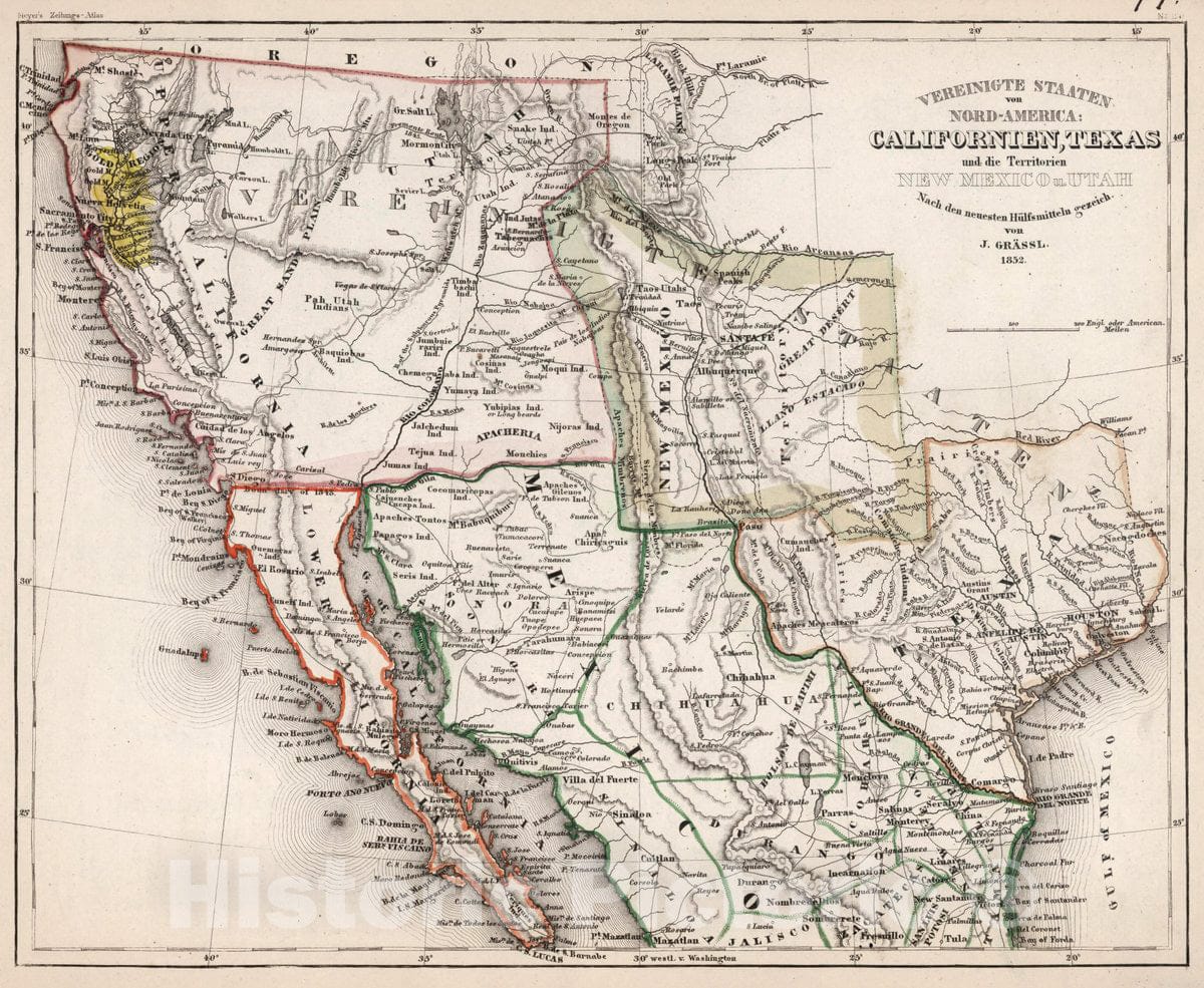 Historic Map : Vereinigte Staaten von Nord-America, 1852 Atlas - Vintage Wall Art
