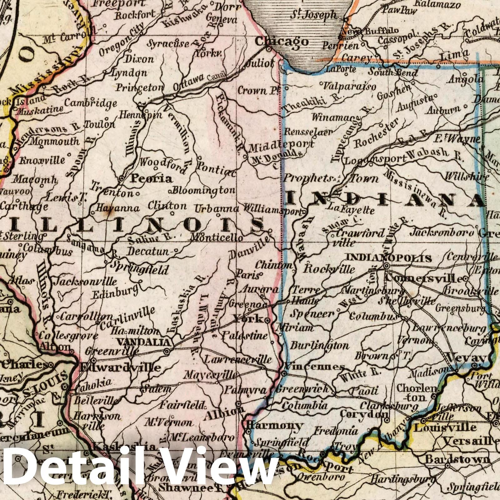 Missouri, Illinois, Indiana, Ohio, Kentucky & Tennessee - Railroad Map, 1852