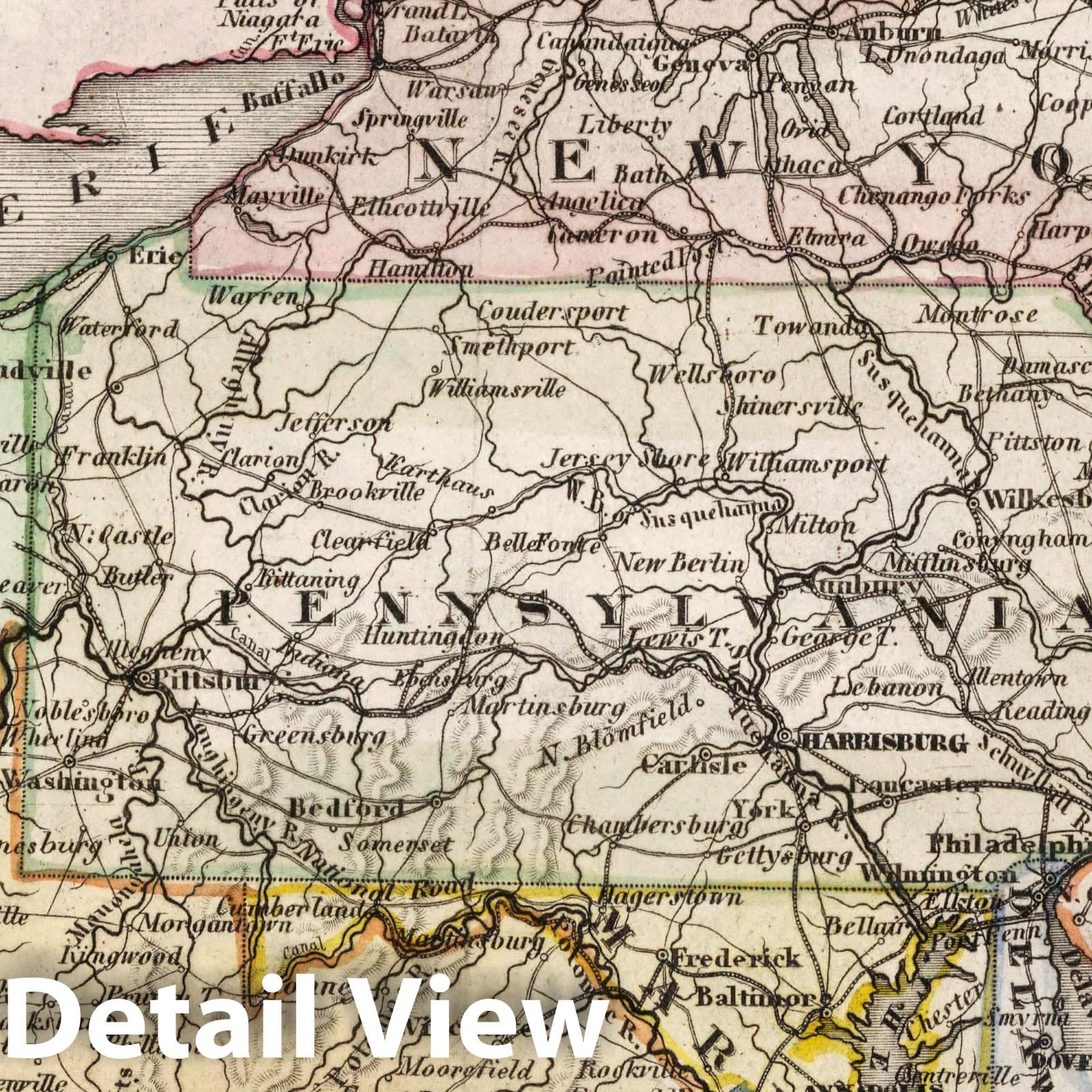 New York, Pennsylvania, Maryland, New Jersey, Delaware, Virginia - Railroad Map, 1852