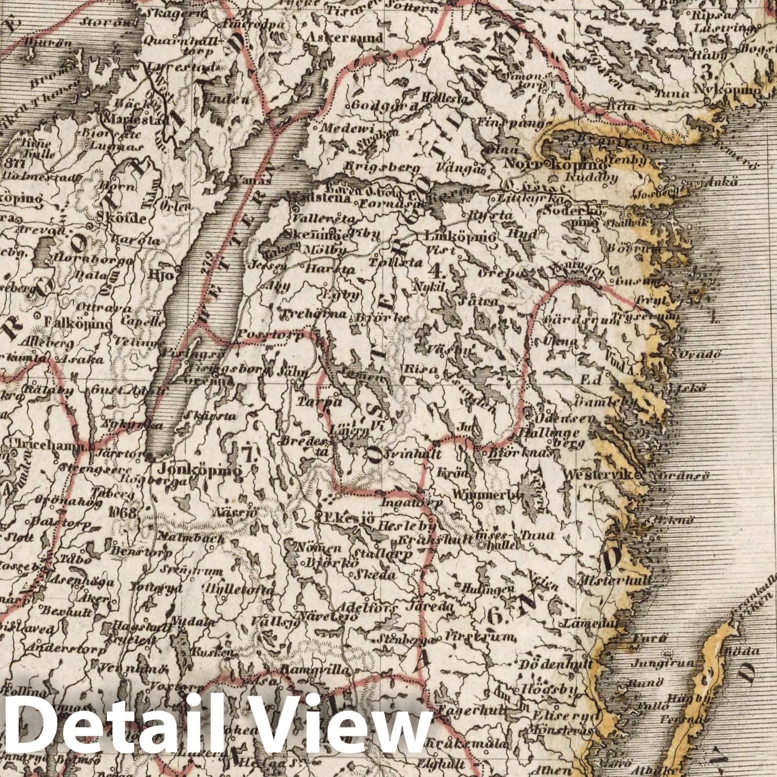 Southern Sweden - Boundary Map, 1852 - Historical Map Print