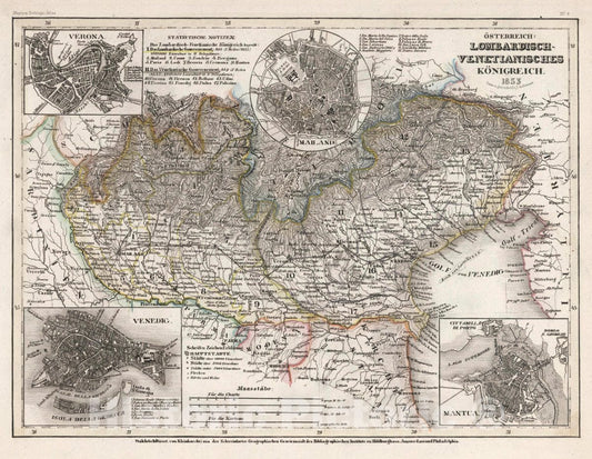 Historic Map : Italy, Lombardy (Italy) Osterreich: Lombardisch-Venetianisches Konigreich, 1853 Atlas , Vintage Wall Art