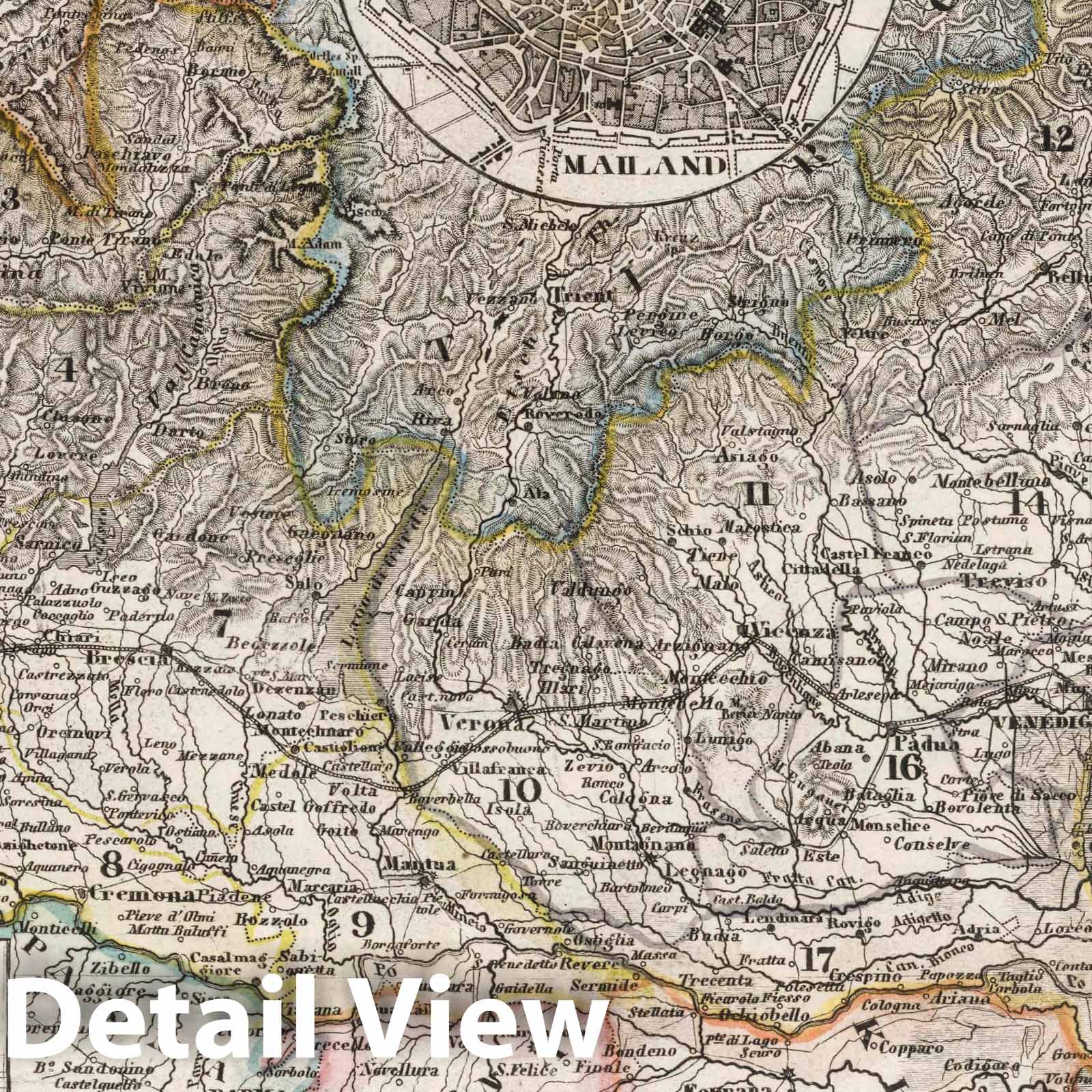 Historic Map : Italy, Lombardy (Italy) Osterreich: Lombardisch-Venetianisches Konigreich, 1853 Atlas , Vintage Wall Art
