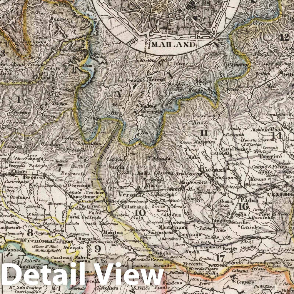 Historic Map : Italy, Lombardy (Italy) Osterreich: Lombardisch-Venetianisches Konigreich, 1853 Atlas , Vintage Wall Art