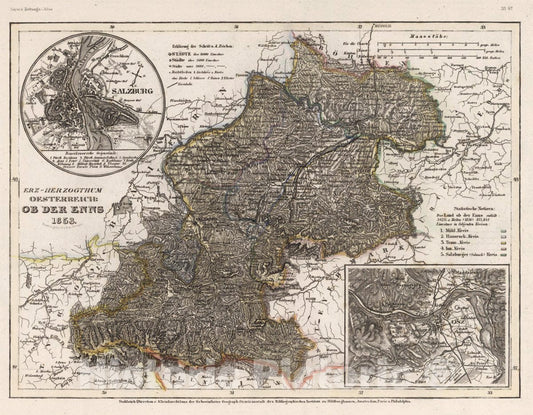Historic Map : Austria, Erzherzogthums Oestreich : Ob Der Enns, 1852 Atlas , Vintage Wall Art