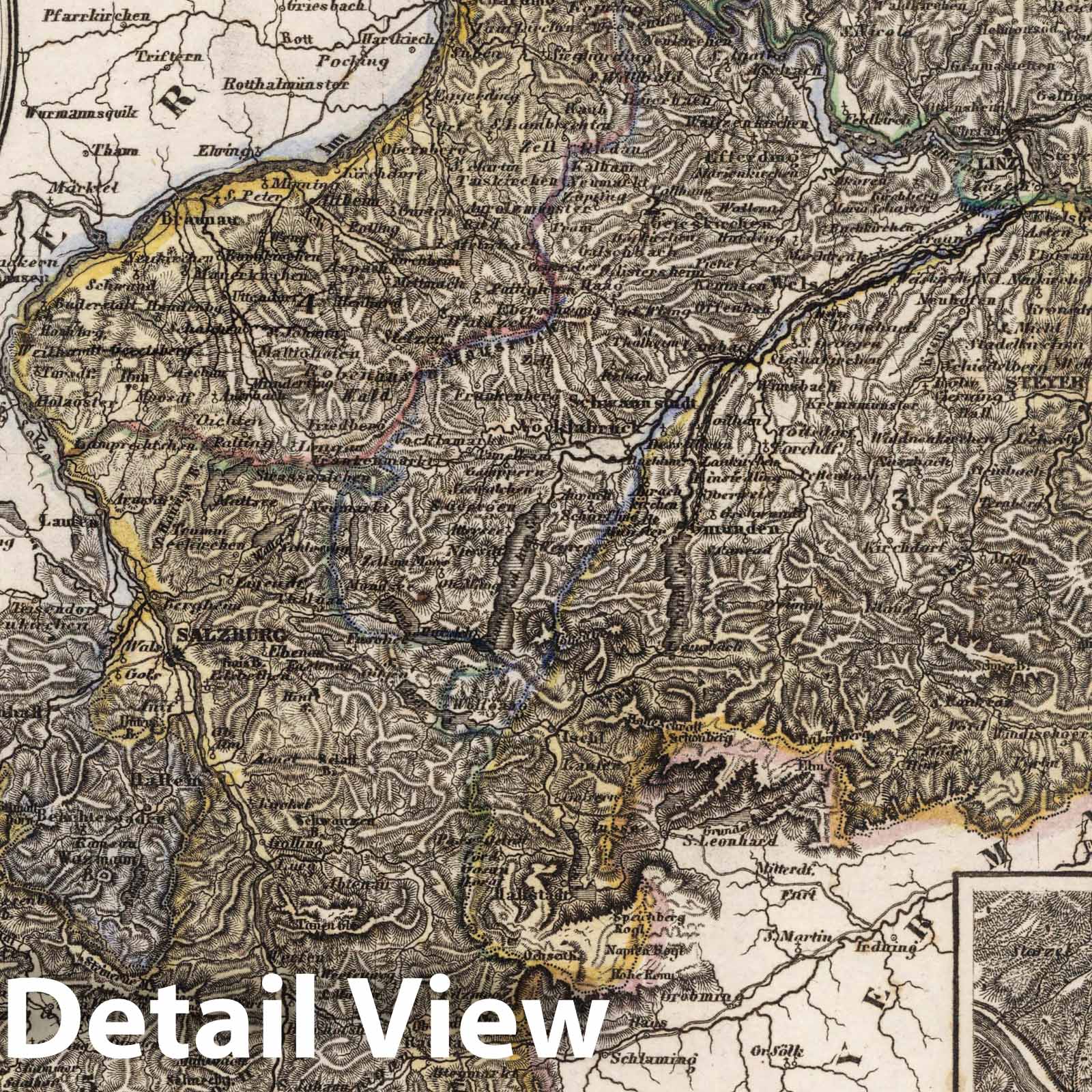 Historic Map : Austria, Erzherzogthums Oestreich : Ob Der Enns, 1852 Atlas , Vintage Wall Art